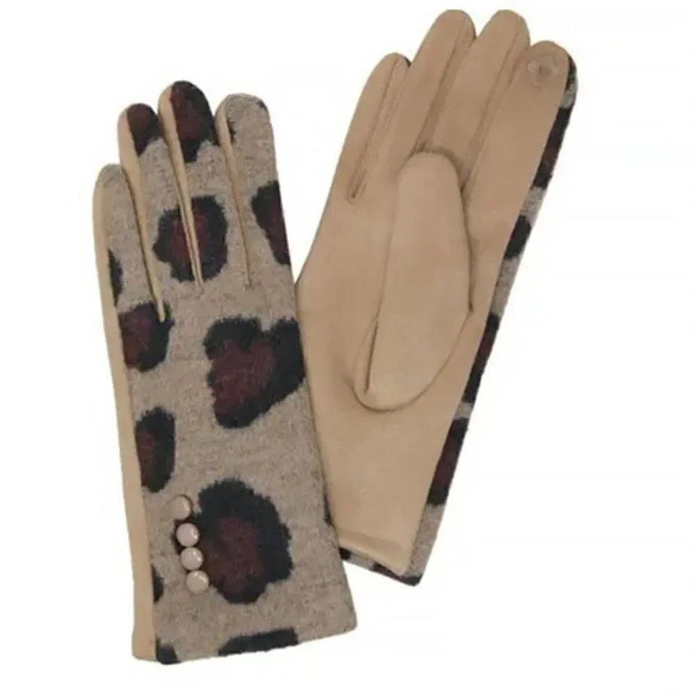Ladies  Leopard Print Ladies Smart Touch Gloves